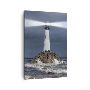 Impression sur toile - Image sur toile - Un phare sur un rocher entouré d'une mer agitée - 70x100cm - I… i… ici ! - Décoration murale moderne pour le salon et la chambre ARTTOR