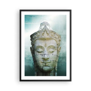 Affiche dans un cadre noir - Poster - Une statue de Bouddha sur un fond de subtiles nuances de vert - 50x70cm - A la recherche de la lumière - Décoration murale moderne pour le salon et la chambre ARTTOR
