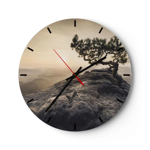 Horloge murale - Pendule murale - Un arbre solitaire sur un rocher au coucher du soleil - 30x30cm - La vie gagne toujours - Décoration murale moderne pour le salon, la cuisine et la chambre ARTTOR