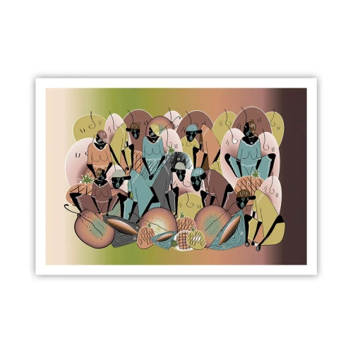 Affiche - Poster - Une composition abstraite colorée inspirée de la culture africaine - 100x70cm - De grandes fêtes arrivent - Décoration murale moderne pour le salon et la chambre ARTTOR