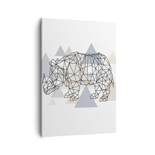 Impression sur toile - Image sur toile - Rhinocéros géométrique sur fond de triangles délicats - 50x70cm - Structure de force - Décoration murale moderne pour le salon et la chambre ARTTOR