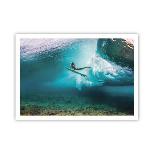 Affiche - Poster - Surfeur sous une vague dans l'eau bleue de l'océan - 100x70cm - Monde sous marin - Décoration murale moderne pour le salon et la chambre ARTTOR