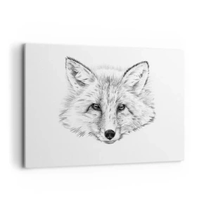 Impression sur toile - Image sur toile - Dessin en noir et blanc d'une tête de renard sur fond blanc - 120x80cm - Ces yeux peuvent-ils mentir ? - Décoration murale moderne pour le salon et la chambre ARTTOR