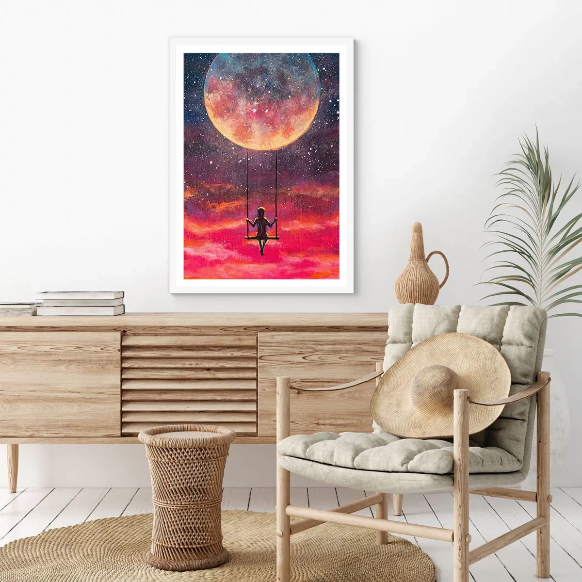 Affiche dans un cadre blanc - Poster - Se balancer dans les nuages - 70x100 cm