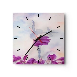 Horloge murale - Pendule murale - Une danseuse en robe à pétales de fleurs sur fond pastel - 30x30cm - Délicat comme une fleur - Décoration murale moderne pour le salon et la chambre ARTTOR