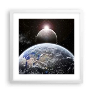 Affiche dans un cadre blanc - Poster - Paysage cosmique - lever de soleil - 40x40 cm