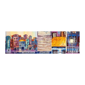 Échantillon de Papier Peint Autocollant Deluxe Sticker - Une ville comme dans un conte de fées - Morceau, Immeubles d'habitation, Ville - 100x30 cm