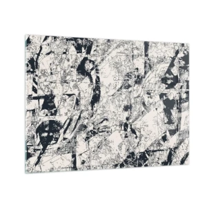 Impression sur verre - Image sur verre - Abstraction en noir et blanc avec des lignes et des textures dynamiques - 70x50cm - Interpénétration des contraires - Décoration murale moderne pour le salon et la chambre ARTTOR