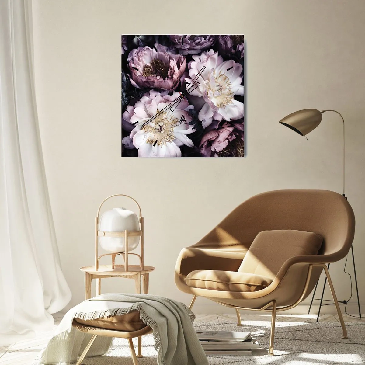 Horloge murale - Pendule murale - Fleurs aux tons pastel délicats - 30x30cm - Bouquet à l'ancienne - Décoration murale moderne pour le salon et la chambre ARTTOR