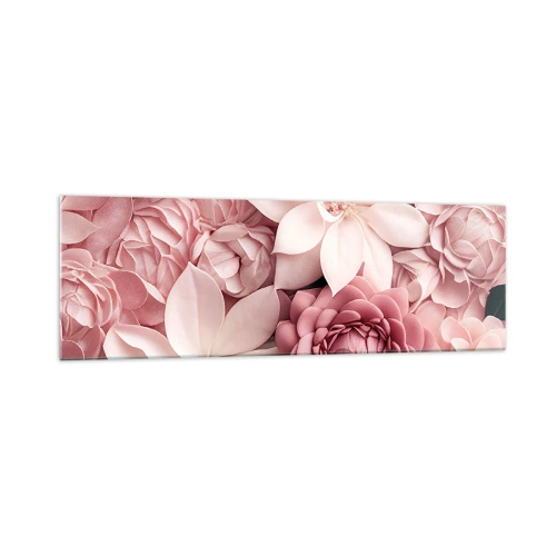 Impression sur verre - Image sur verre - Des fleurs aux tons roses et blancs dans une approche artistique - 160x50cm - Dans les pétales roses - Décoration murale moderne pour le salon et la chambre ARTTOR