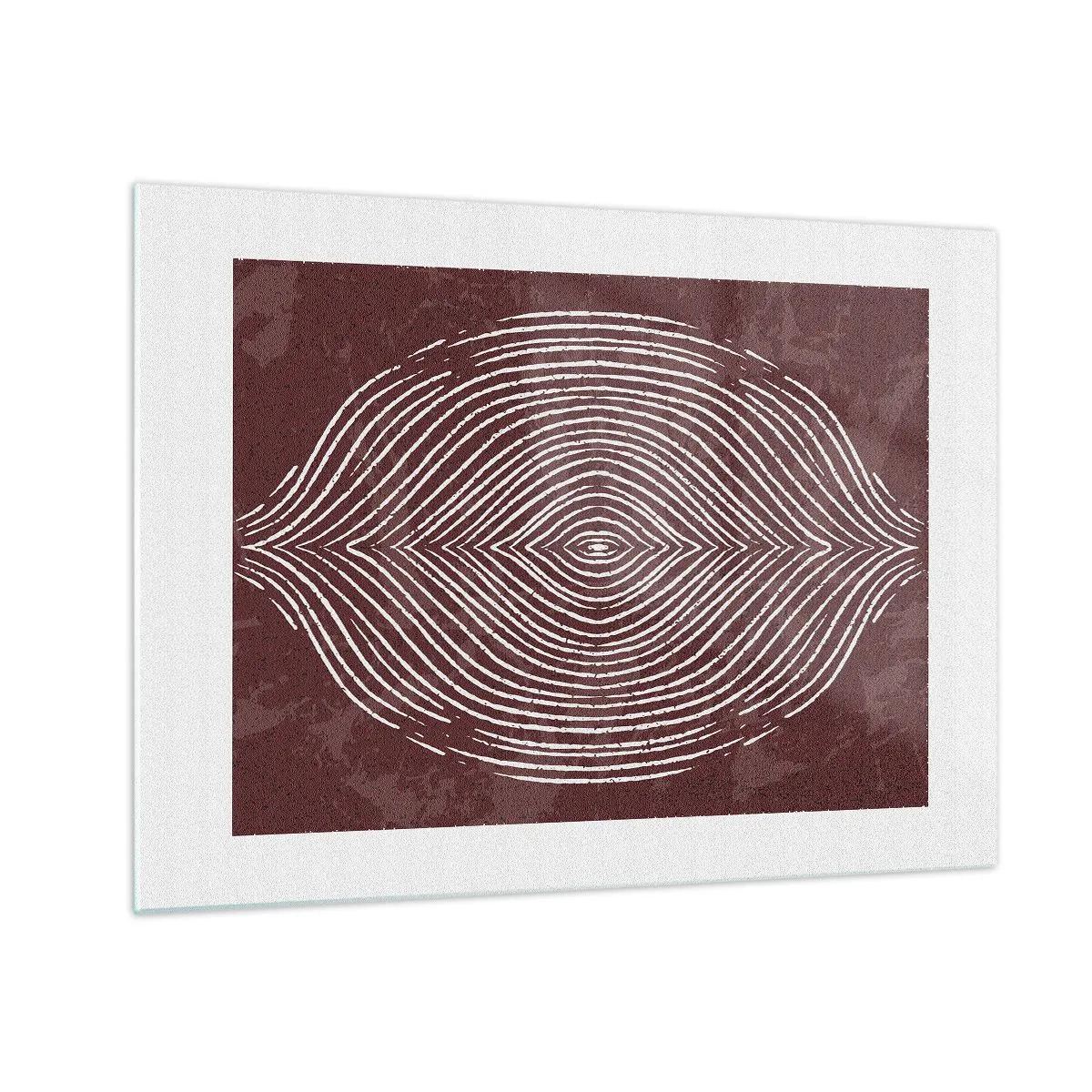 Impression sur verre - Image sur verre - Lignes symétriques en forme d'œil sur fond bordeaux - 70x50cm - L'espace parle - Décoration murale moderne pour le salon et la chambre ARTTOR