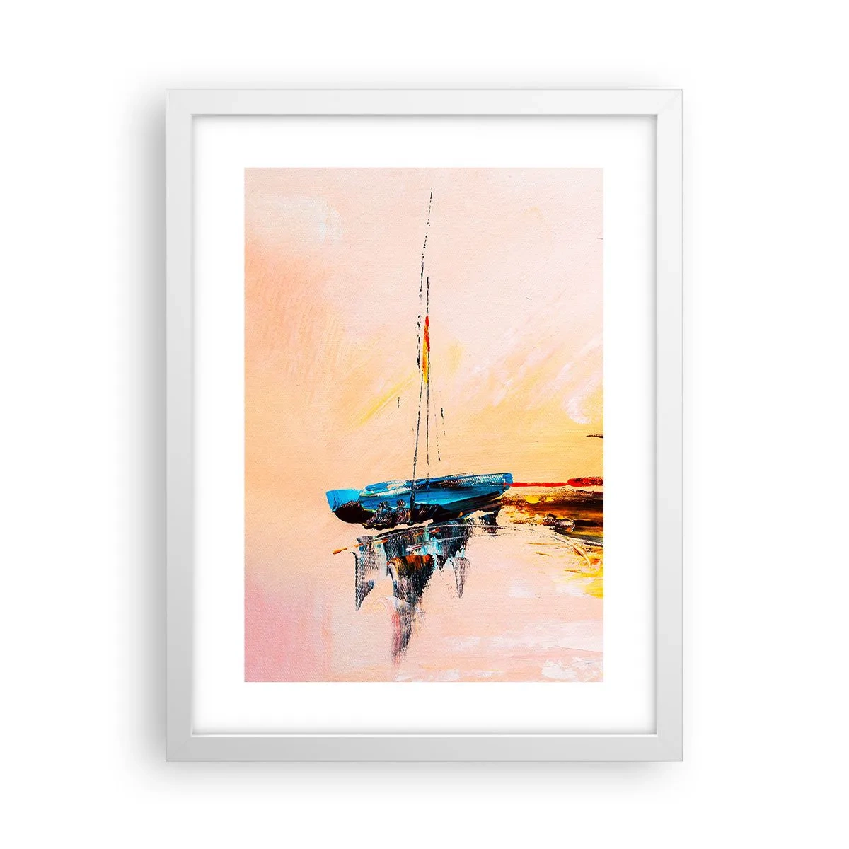 Affiche dans un cadre blanc - Poster - Soirée à la marina - 30x40 cm