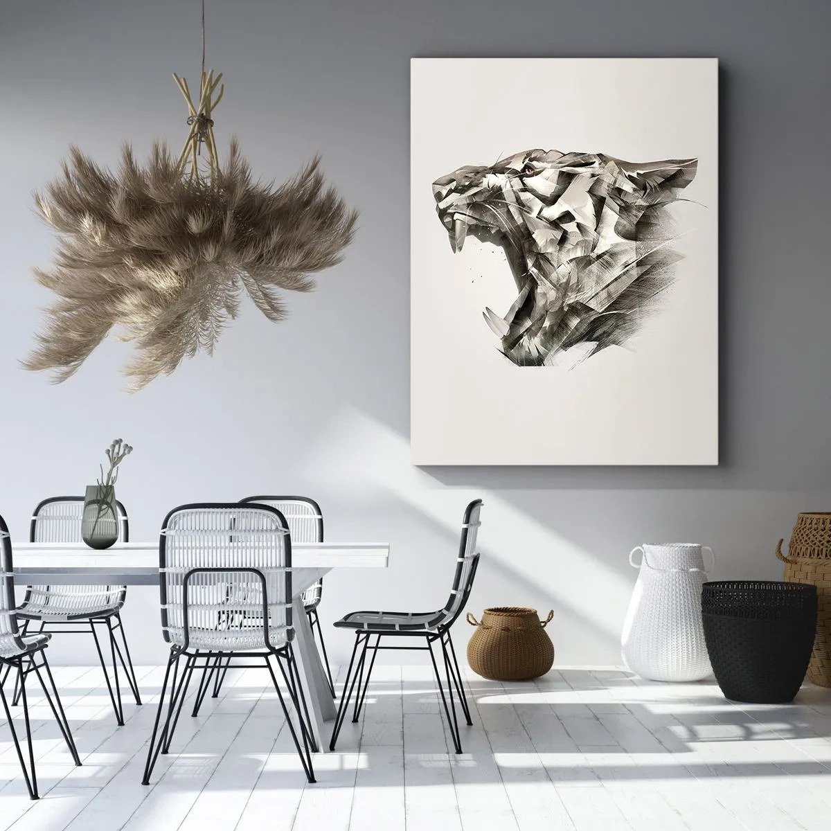 Impression sur toile - Image sur toile - Image abstraite d'un tigre dans des tons beiges - 50x70cm - Vous savez déjà qui est en charge - Décoration murale moderne pour le salon et la chambre ARTTOR
