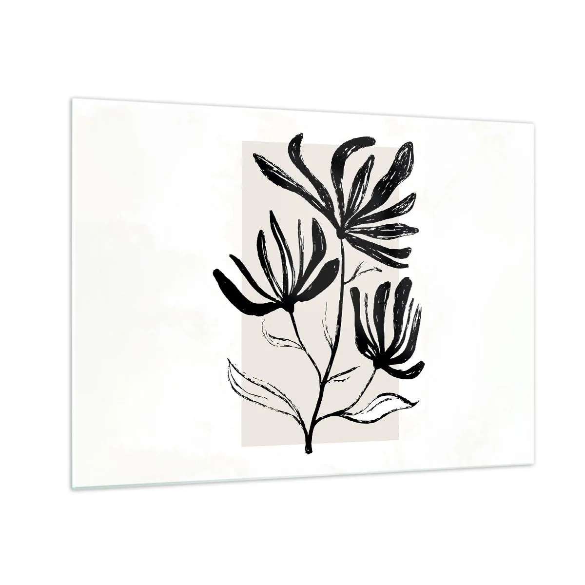 Impression sur verre - Image sur verre - Croquis noir d'une plante sur fond clair - 70x50cm - Esquisse pour l'herbier - Décoration murale moderne pour le salon et la chambre ARTTOR