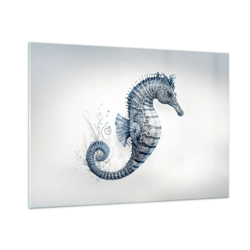 Impression sur verre - Image sur verre - Hippocampe bleu sur fond clair dans un style de dessin - 100x70cm - Une subtile plaisanterie de la nature - Décoration murale moderne pour le salon et la chambre ARTTOR
