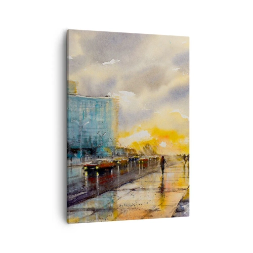 Impression sur toile - Image sur toile - Une vue pittoresque de la promenade en bord de mer au coucher du soleil - 50x70cm - La vie sur le rivage - Décoration murale moderne pour le salon et la chambre ARTTOR