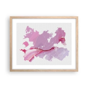 Affiche dans un chêne clair - Poster - Carte du monde rose - 50x40 cm