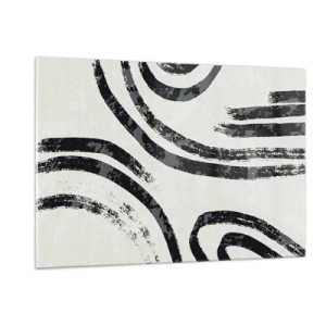 Impression sur verre - Image sur verre - Lignes semi-circulaires noires dans une abstraction minimaliste sur fond clair - 120x80cm - À moitié arrêté - Décoration murale moderne pour le salon et la chambre ARTTOR