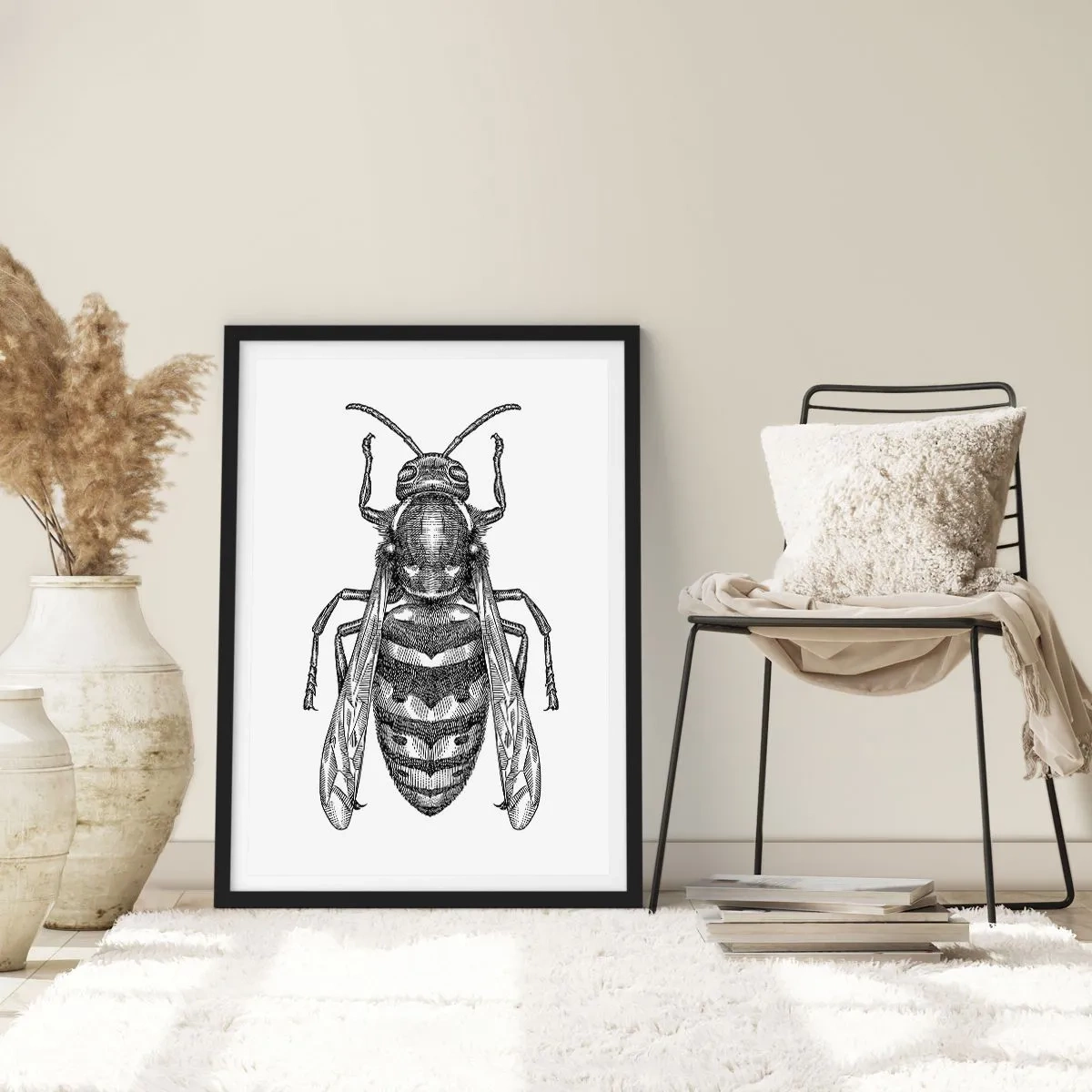Affiche dans un cadre noir - Poster - Illustration détaillée d'une guêpe - 50x70cm - D'une planète d'insectes - Décoration murale moderne pour le salon et la chambre ARTTOR