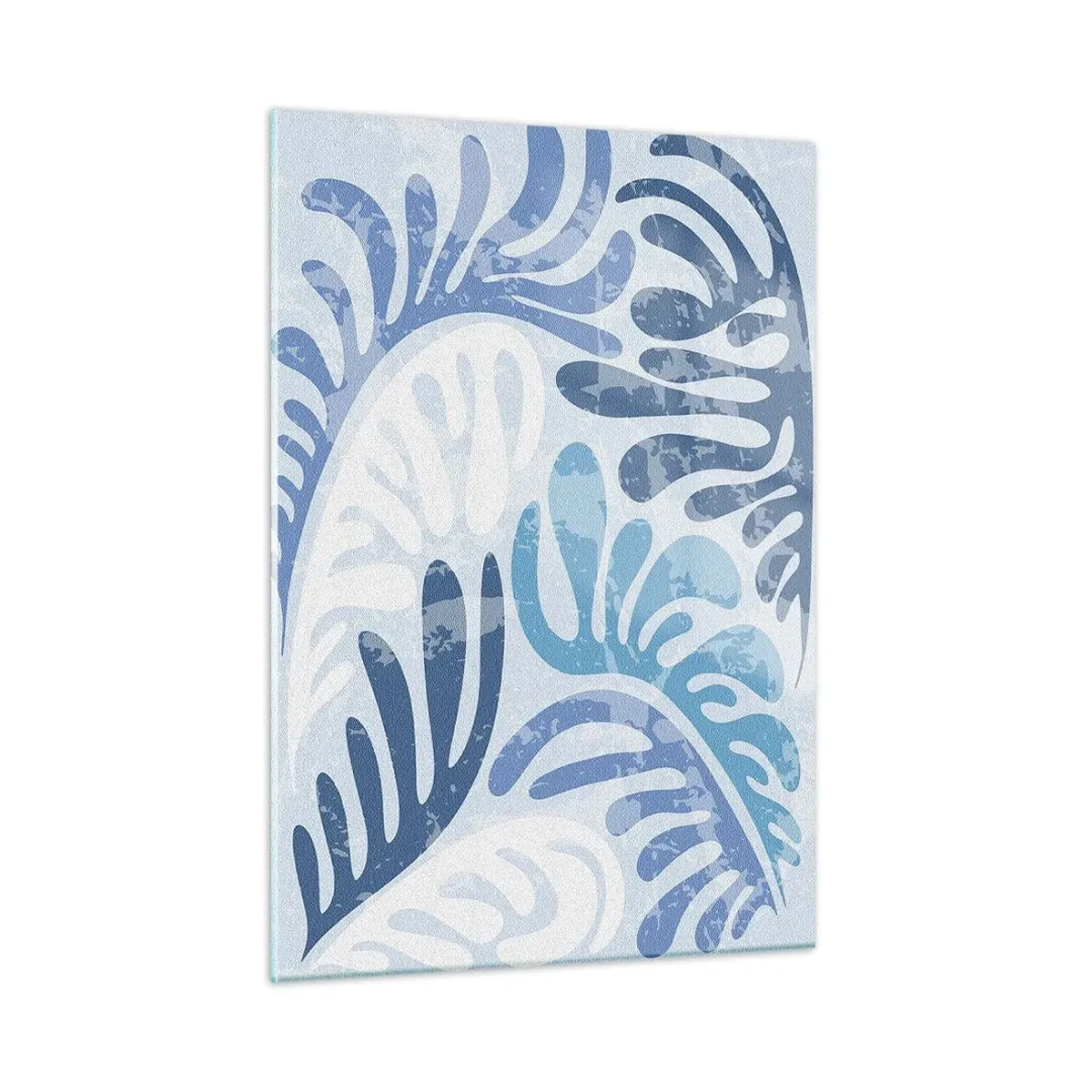 Impression sur verre - Image sur verre - Feuilles de fougère décoratives dans des tons bleus sur fond clair - 50x70cm - Fougères bleues - Décoration murale moderne pour le salon et la chambre ARTTOR