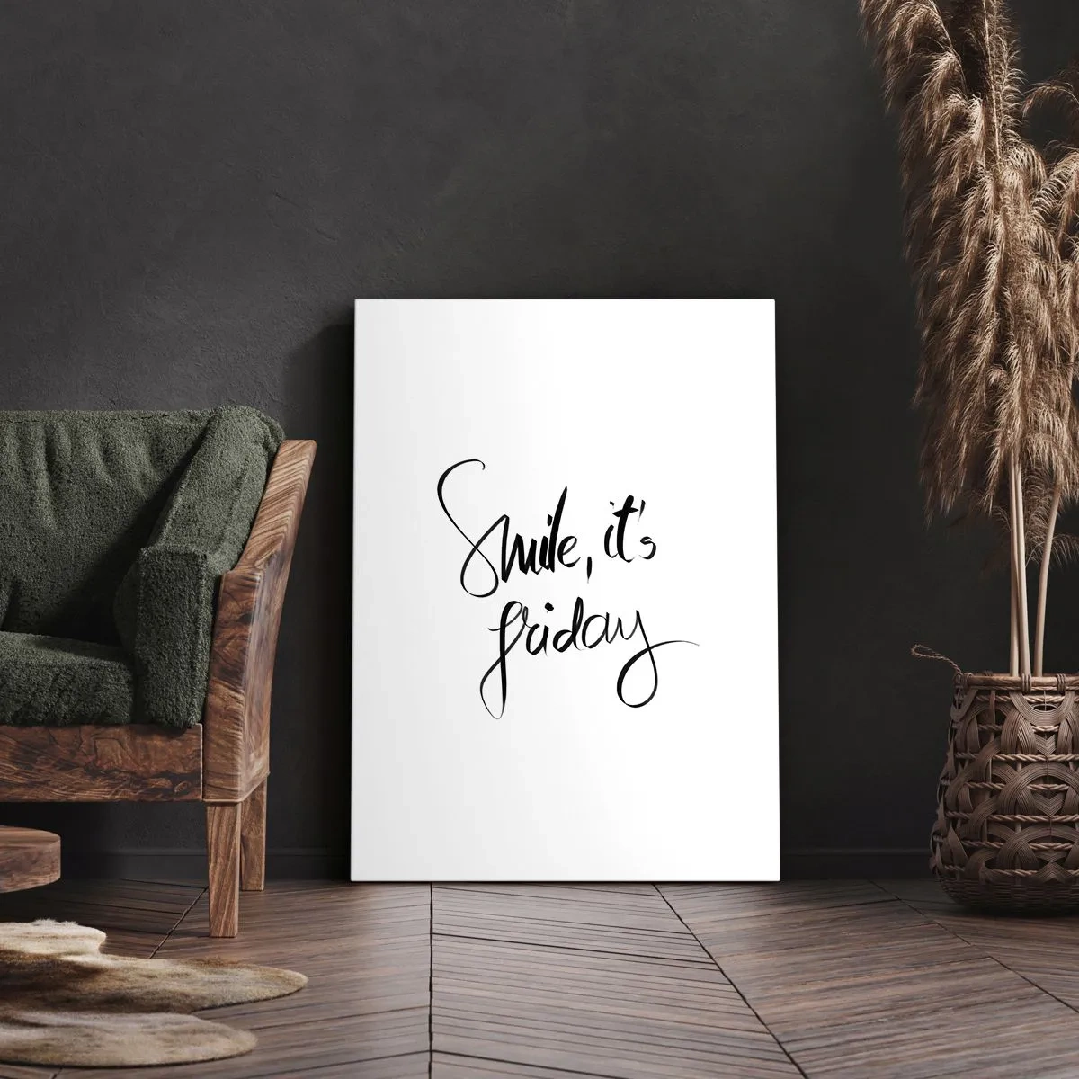 Impression sur toile - Image sur toile - Lettrage noir et blanc Souriez, c'est vendredi - 50x70cm - Joie réelle - Décoration murale moderne pour le salon et la chambre ARTTOR