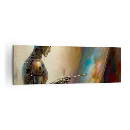 Impression sur toile - Image sur toile - Un robot peignant sur une toile dans un style artistique - 160x50cm - L'art du futur - Décoration murale moderne pour le salon et la chambre ARTTOR