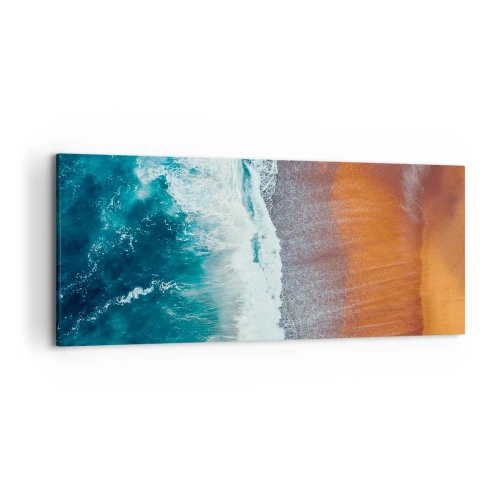 Impression sur toile - Image sur toile - Une vue des vagues de l'océan s'écrasant sur la plage dorée - 120x50cm - Caresse de l'océan - Décoration murale moderne pour le salon et la chambre ARTTOR