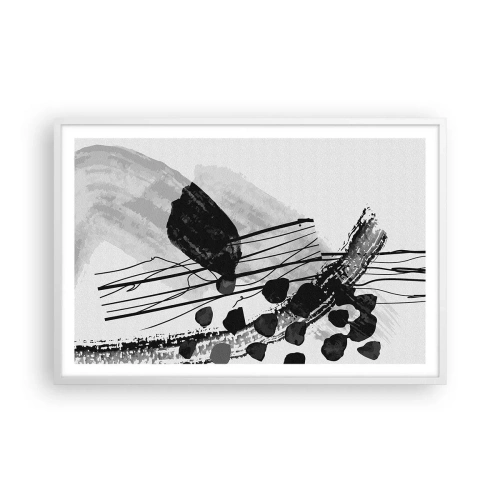 Affiche dans un cadre blanc - Poster - Abstraction organique noir et blanc - 91x61 cm