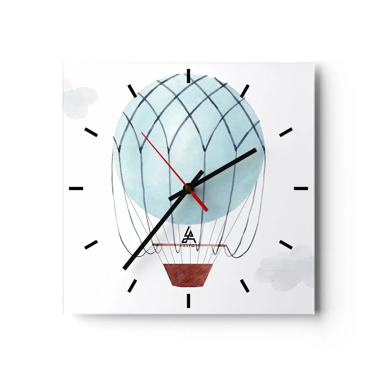 Horloge murale - Pendule murale - Un ballon peint à la main sur fond de nuages délicats. - 30x30cm - Entièrement dans les nuages - Décoration murale moderne pour le salon et la chambre ARTTOR