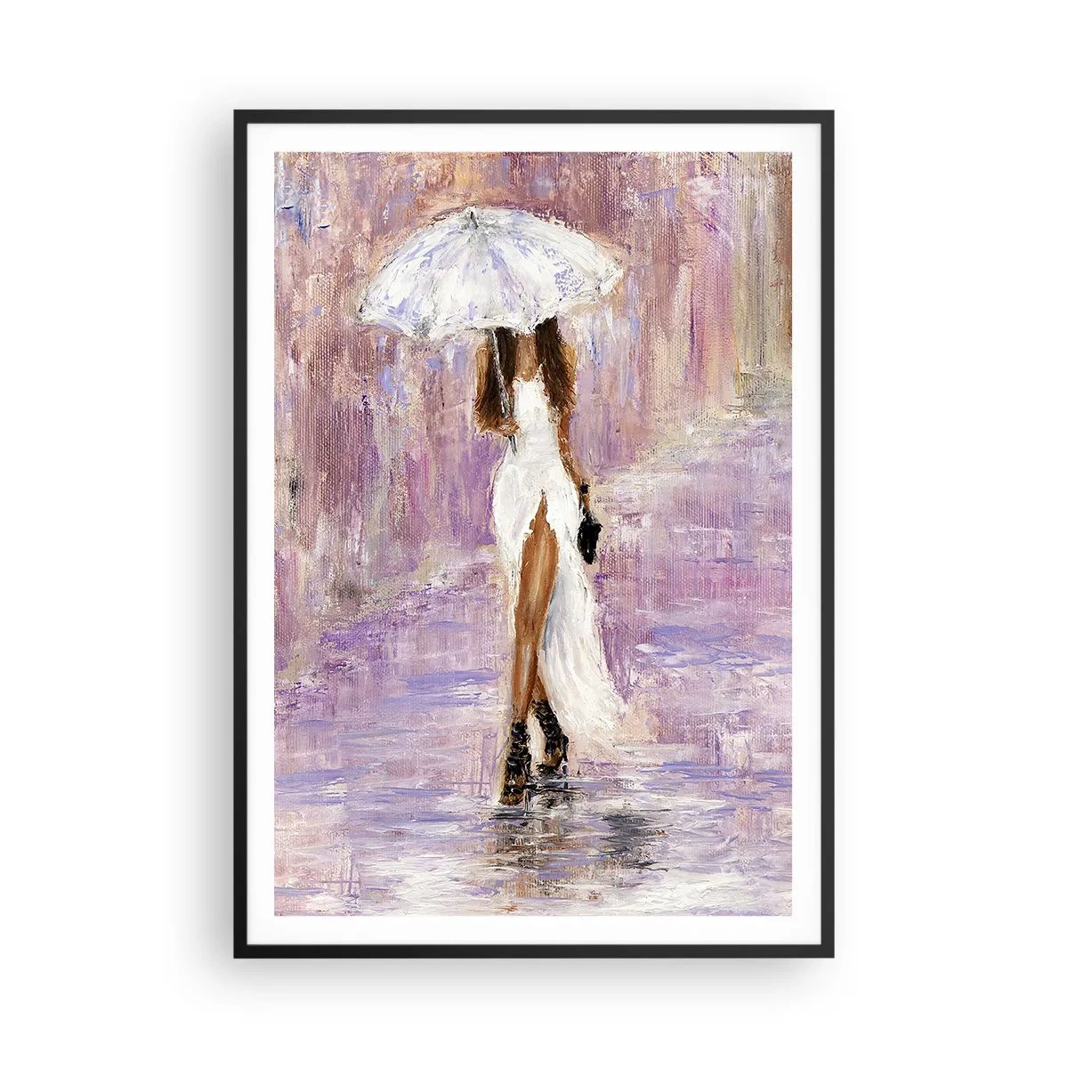 Affiche dans un cadre noir - Poster - Sous la pluie lilas - 70x100 cm