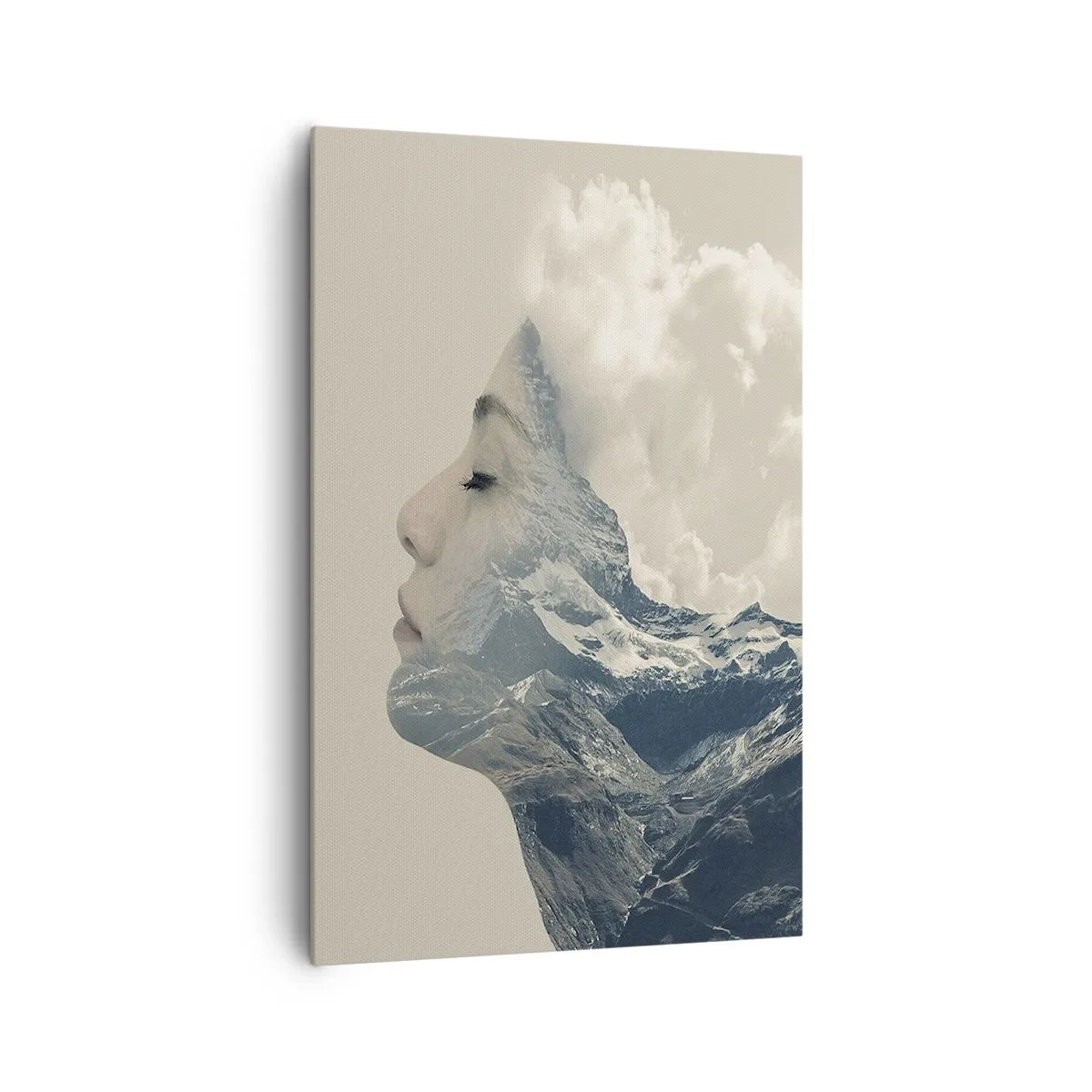 Impression sur toile - Image sur toile - Silhouette d'une femme avec un paysage de montagne en arrière-plan - 80x120cm - La beauté des éléments - Décoration murale moderne pour le salon et la chambre ARTTOR