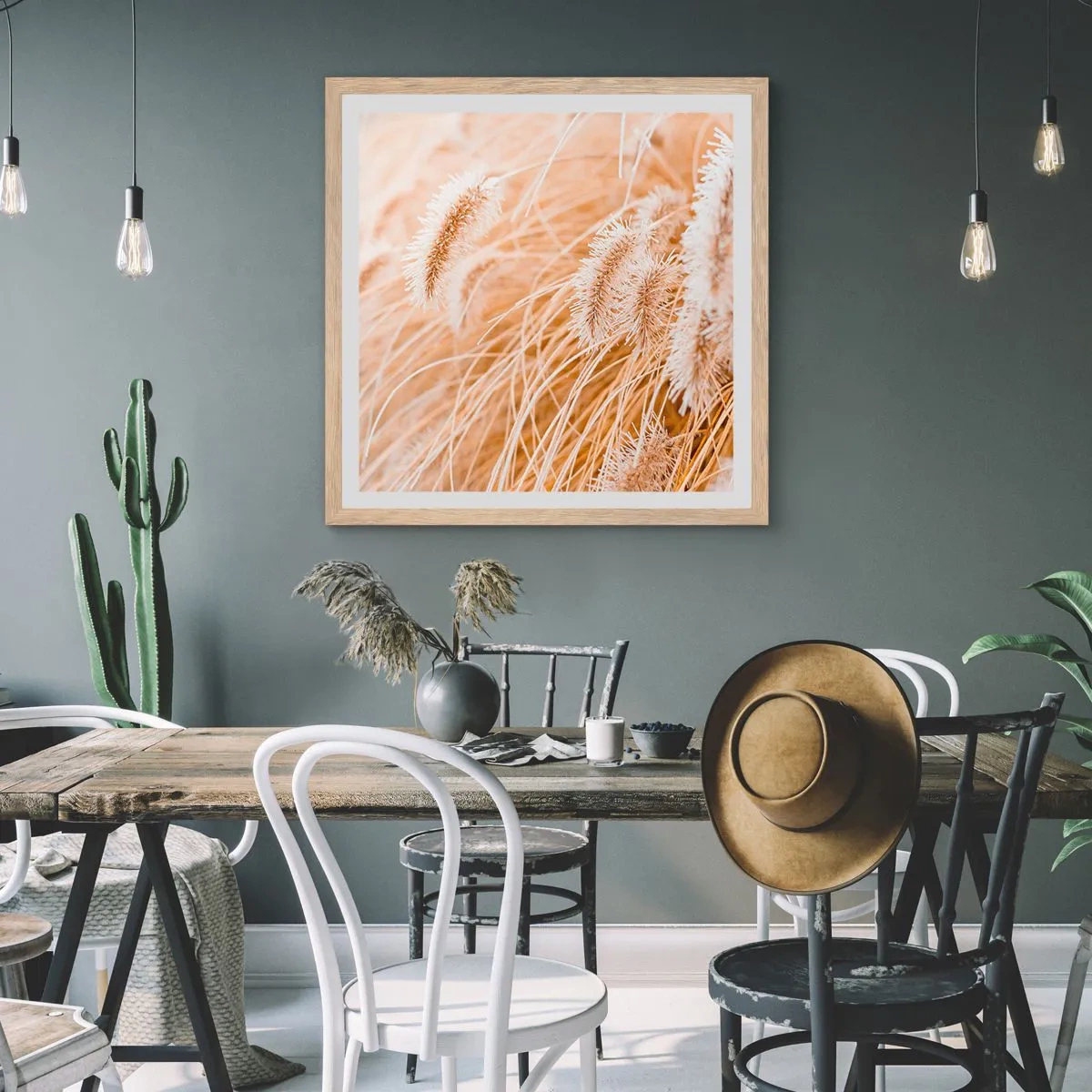 Affiche dans un chêne clair - Poster - Le bruissement doré de l'herbe - 60x60 cm