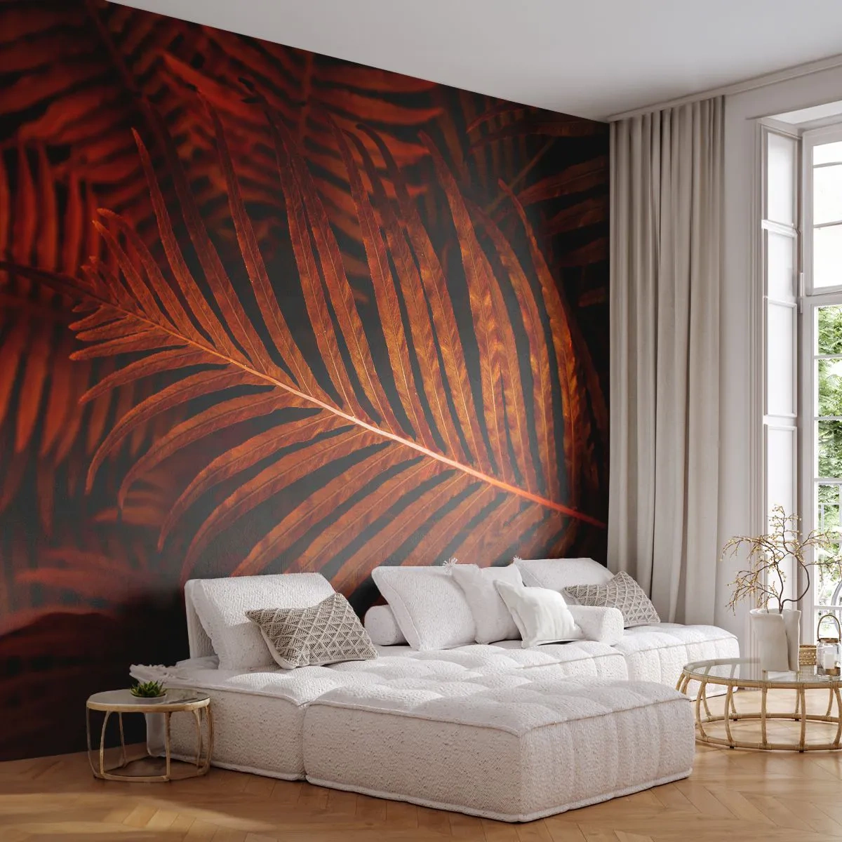 Papier Peint Photo Premium Sand - Chaleur de la vie - Abstraction, Feuilles de palmier, Plante tropicale - 250x175 cm