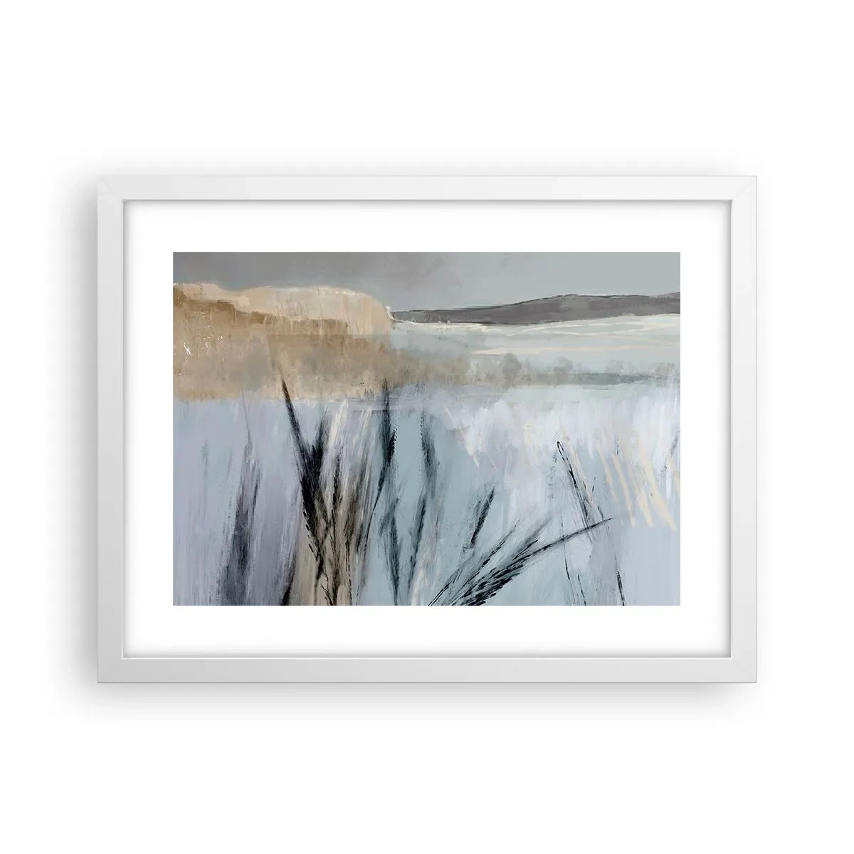 Affiche dans un cadre blanc - Poster - Champs d'hiver - 40x30 cm