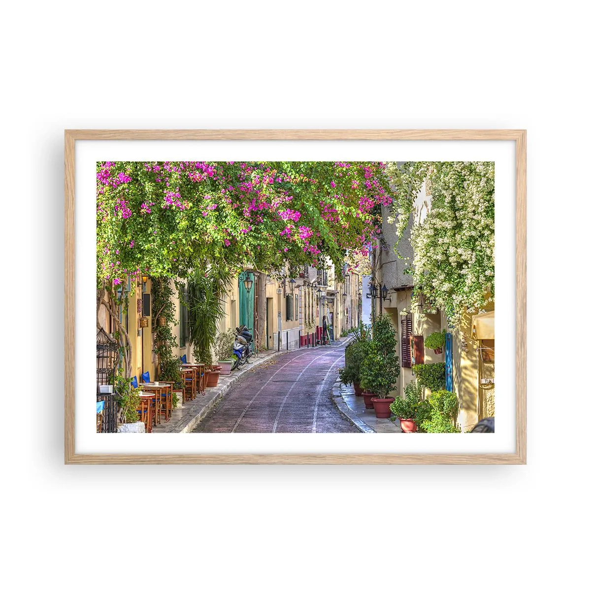 Affiche dans un chêne clair - Poster - Allée fleurie - 70x50 cm