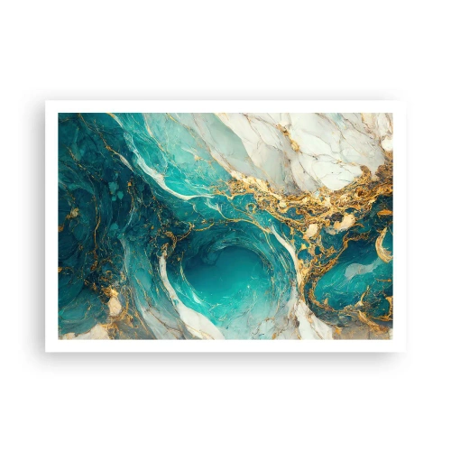Affiche - Poster - Une composition abstraite dans des tons turquoise et or. - 100x70cm - Composition en veines d'or - Décoration murale moderne pour le salon et la chambre ARTTOR