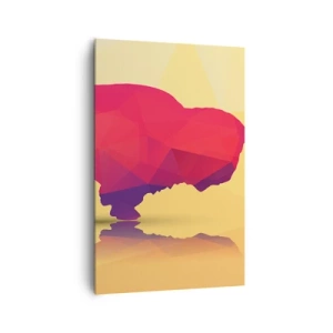 Impression sur toile - Image sur toile - Silhouette géométrique d'un bison dans les tons de rouge et de violet - 80x120cm - La force amarante du bison - Décoration murale moderne pour le salon et la chambre ARTTOR