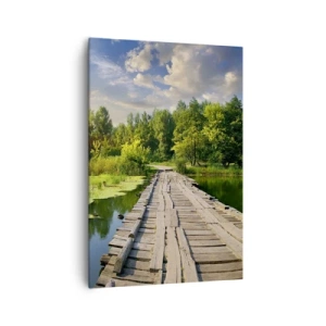 Impression sur toile - Image sur toile - Un paysage pittoresque avec un pont et un cygne - 70x100cm - L'été, l'été partout - Décoration murale moderne pour le salon et la chambre ARTTOR