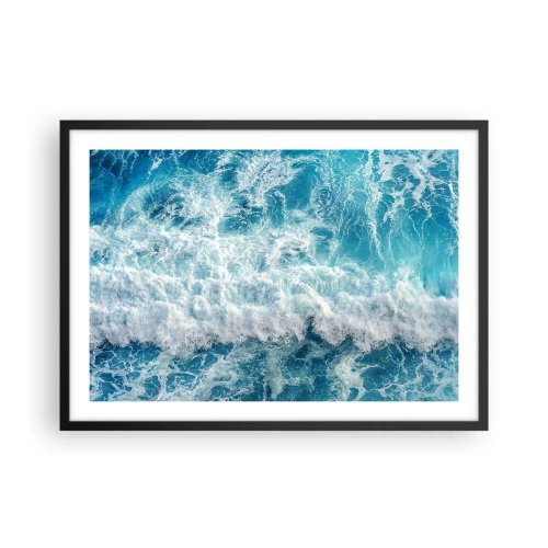 Affiche dans un cadre noir - Poster - Vagues océaniques dynamiques dans des tons de bleu - 70x50cm - Joyeusement et en sautant - Décoration murale moderne pour le salon et la chambre ARTTOR