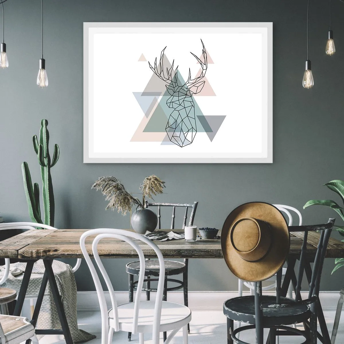Affiche dans un cadre blanc - Poster - Dans une forêt géométrique - 100x70 cm
