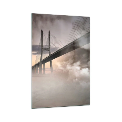 Impression sur verre - Image sur verre - Un pont sur une rivière entouré de brouillard le matin - 70x100cm - Sur la rivière qui n'existe pas - Décoration murale moderne pour le salon et la chambre ARTTOR