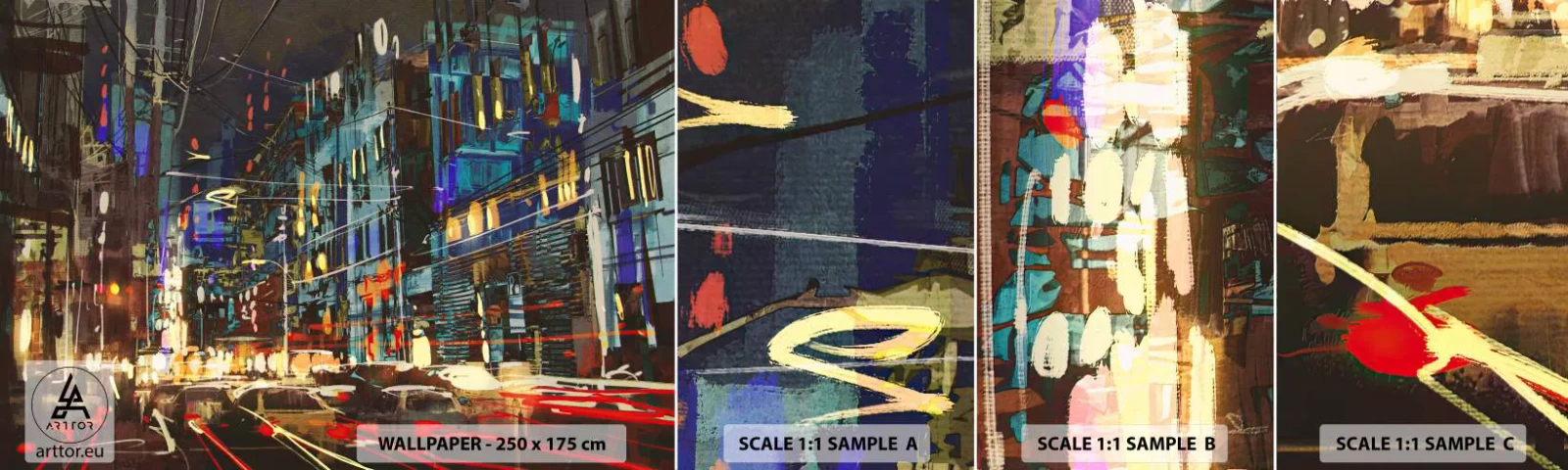 Échantillon de Papier Peint Autocollant Deluxe Sticker - L'agitation de la rue en soirée - Ville, Architecture, Vie nocturne - 100x30 cm