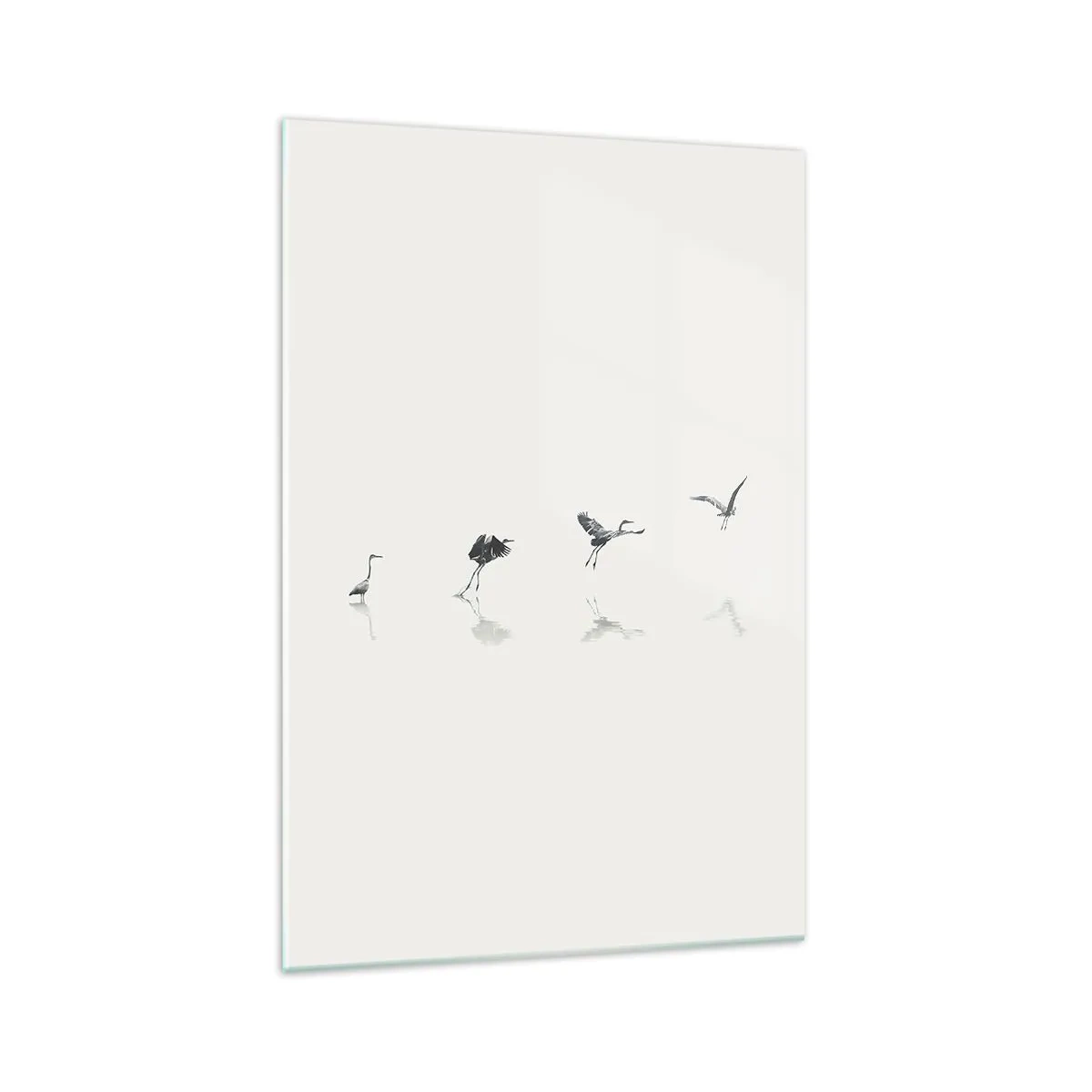 Impression sur verre - Image sur verre - Quatre silhouettes d'oiseaux se reflètent dans l'eau calme - 70x100cm - Quatre étapes simples - Décoration murale moderne pour le salon et la chambre ARTTOR