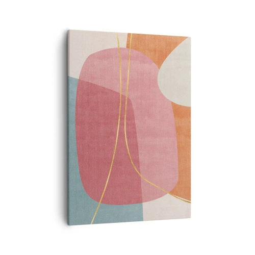 Impression sur toile - Image sur toile - Formes abstraites aux couleurs pastel avec des lignes délicates - 50x70cm - Composition pastel au fil d'or - Décoration murale moderne pour le salon et la chambre ARTTOR