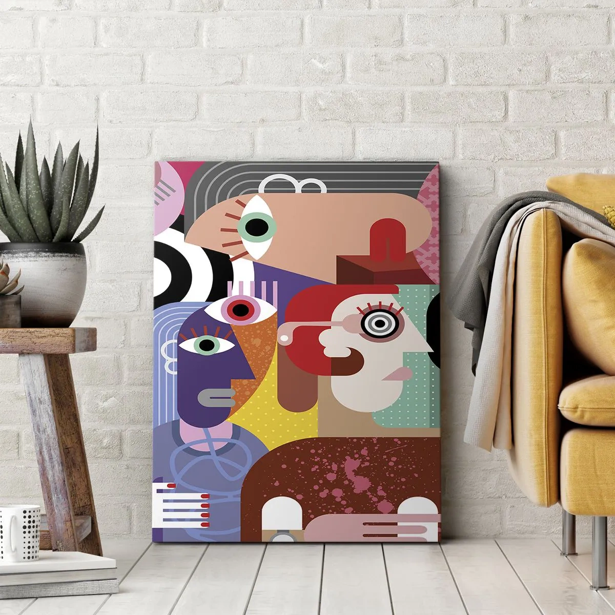 Impression sur toile - Image sur toile - Abstraction colorée avec des visages géométriques - 50x70cm - Nous par M. Picasso - Décoration murale moderne pour le salon et la chambre ARTTOR