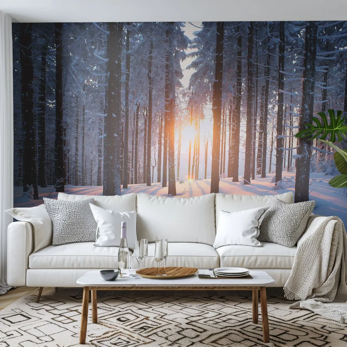 Papier Peint Autocollant Deluxe Sticker - Clairement en noir et blanc - Paysage, Forêt, Neige - 250x175 cm