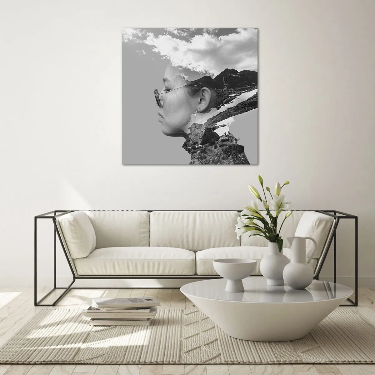 Impression sur verre - Image sur verre - Portrait de montagnes et nuages - 40x40 cm