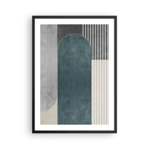 Affiche dans un cadre noir - Poster - Composition géométrique dans les tons de vert et de gris - 50x70cm - Composition de niveaux - Décoration murale moderne pour le salon et la chambre ARTTOR