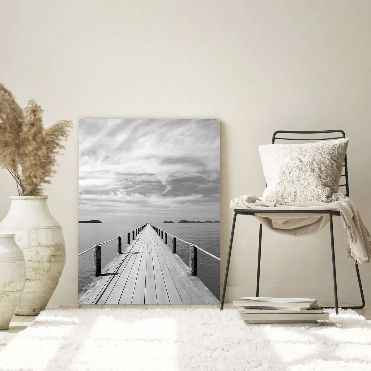 Impression sur verre - Image sur verre - Une jetée en bois menant au loin à travers une mer calme - 50x70cm - Et peut-être un voyage... - Décoration murale moderne pour le salon et la chambre ARTTOR