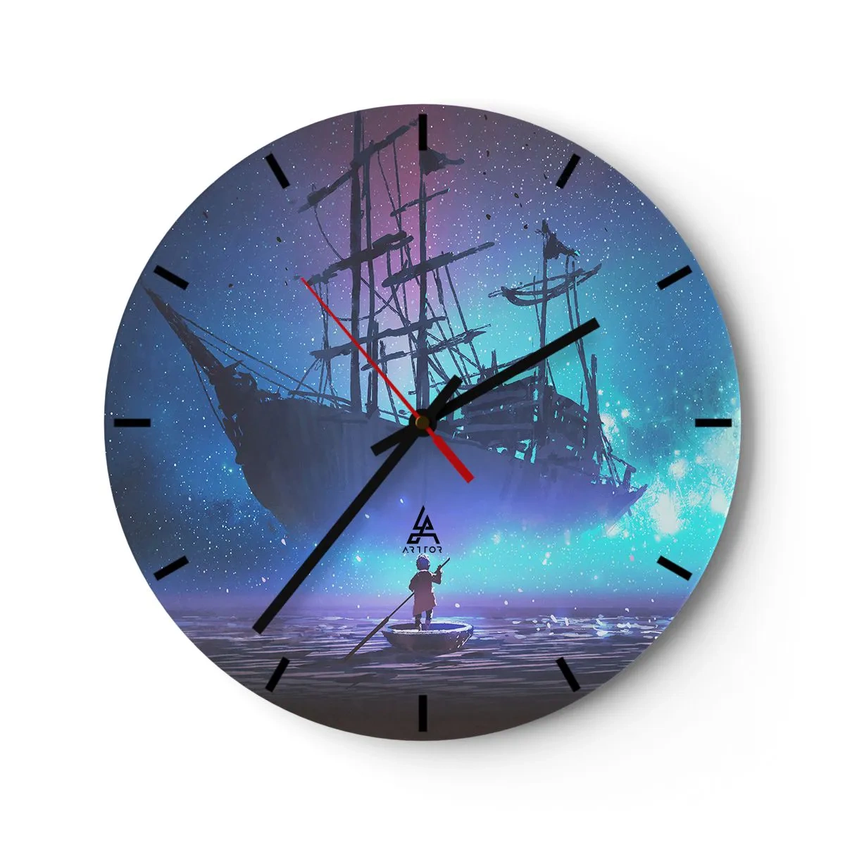 Horloge murale - Pendule murale - Un voilier à la lumière des étoiles sur une mer calme avec un bateau - 30x30cm - A la rencontre du mythe de la mer - Décoration murale moderne pour le salon, la cuisine et la chambre ARTTOR